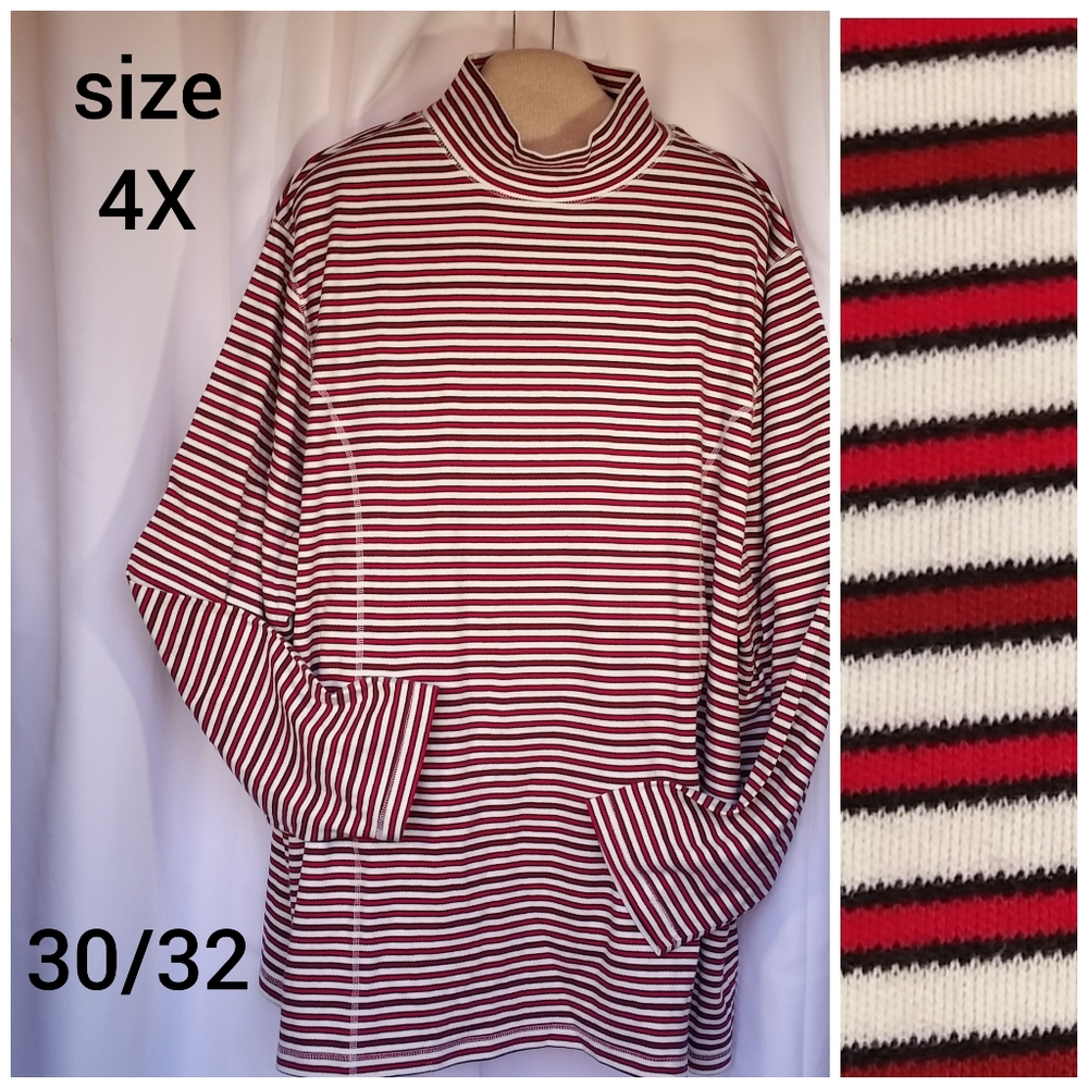 *NWT* 4X Liz & Me  Red Striped Mock Turtleneck